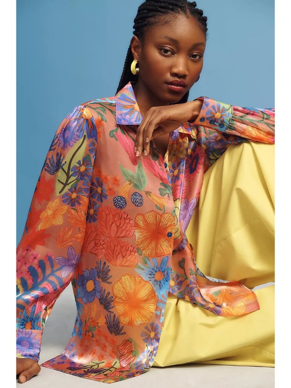 NEW Guapa Anthropologie sheer printed buttondown shirt